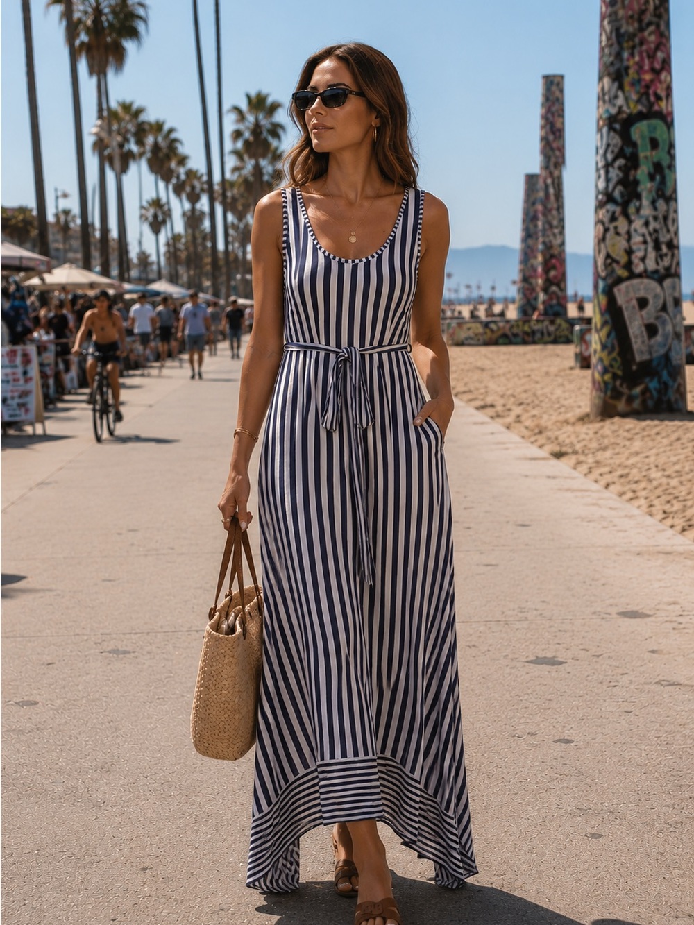 GAP Designed & Crafted Blue & White Striped Handkerchief Hem Maxi Dress Size M
